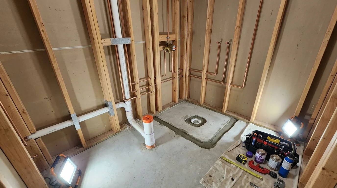 Bathroom rough-in plumbing during remodel by Johns Plumbing LLC in Eufaula
